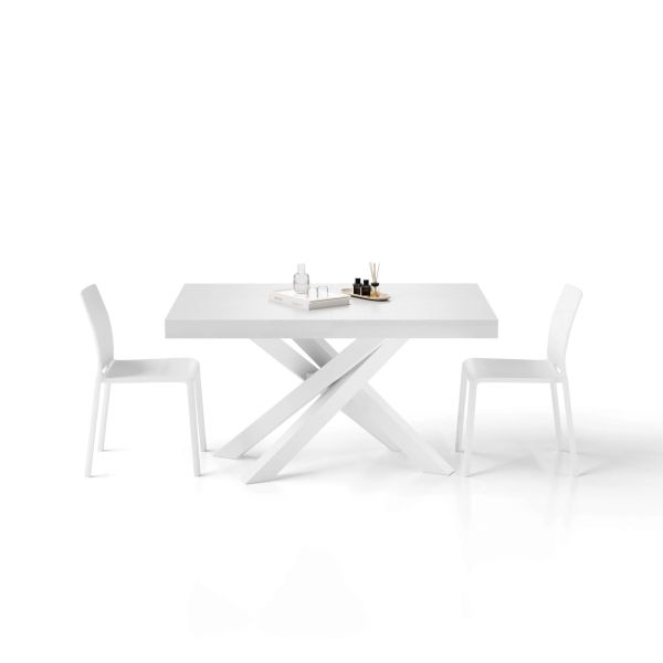 Emma 55.11(86,6)x35,4 in Extendable Table, Ashwood White with White Crossed Legs detail image 2