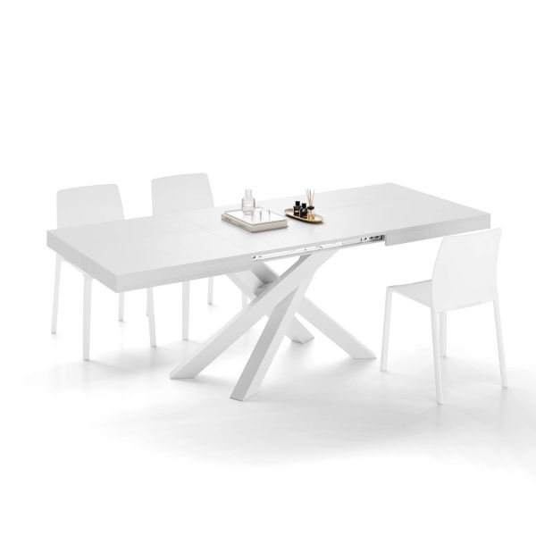 Emma 55.11(86,6)x35,4 in Extendable Table, Ashwood White with White Crossed Legs detail image 3