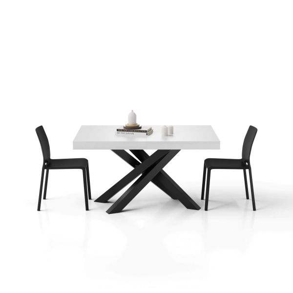 Emma 55.11(86,6)x35,4 in Extendable Table, Ashwood White with Black Crossed Legs detail image 1