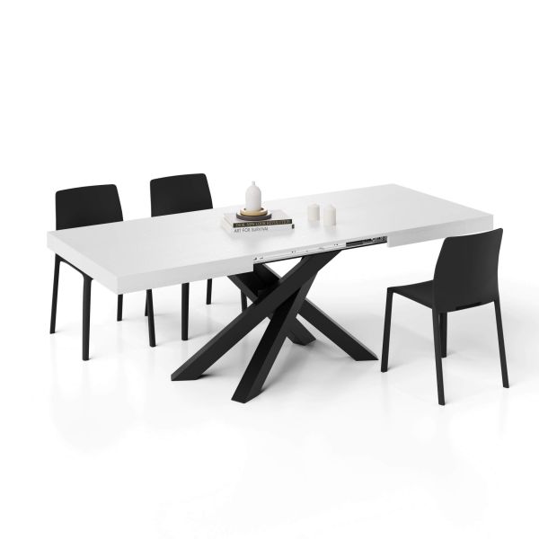 Emma 55.11(86,6)x35,4 in Extendable Table, Ashwood White with Black Crossed Legs detail image 2