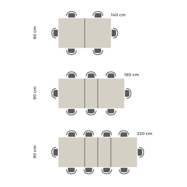 Emma 55.11(86,6)x35,4 in, Extendable Dining Table, Concrete Effect, Black with White Crossed Legs technical image 4