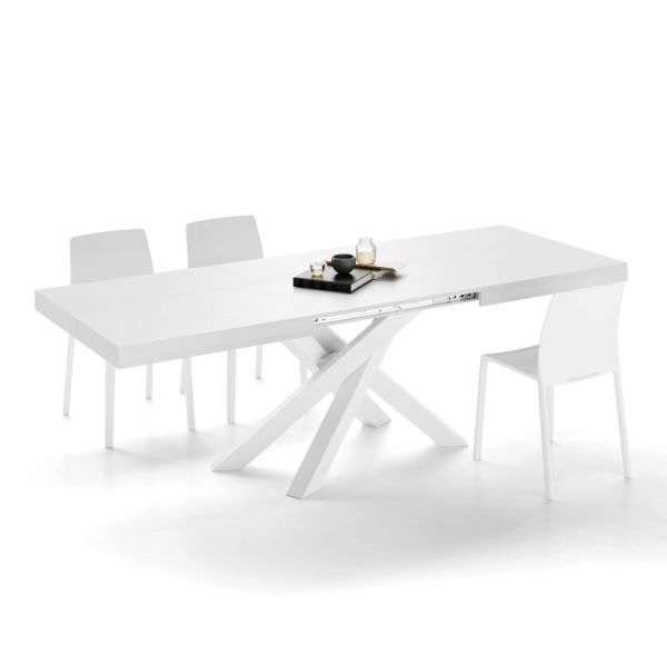 Emma 55.11(86,6)x35,4 in Extendable Table, Ashwood White with White Crossed Legs detail image 3