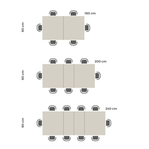 Emma 63(94,5)x35,4 in in, Extendable Dining Table, Concrete Effect, Black with Black Crossed Legs technical image 3