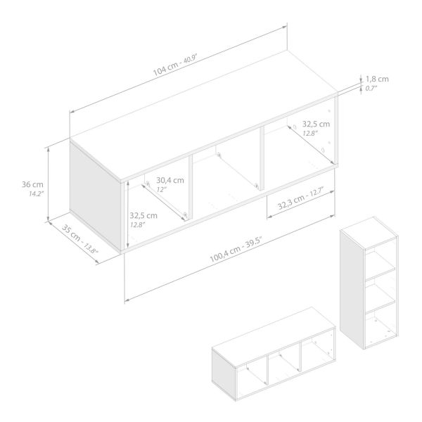 X Wall Unit 40.94 in Without Door, Oak technical image 1