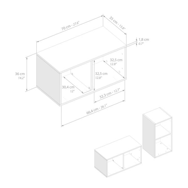 X Wall Unit 27.55 in Without Door, Concrete Effect, White technical image 1