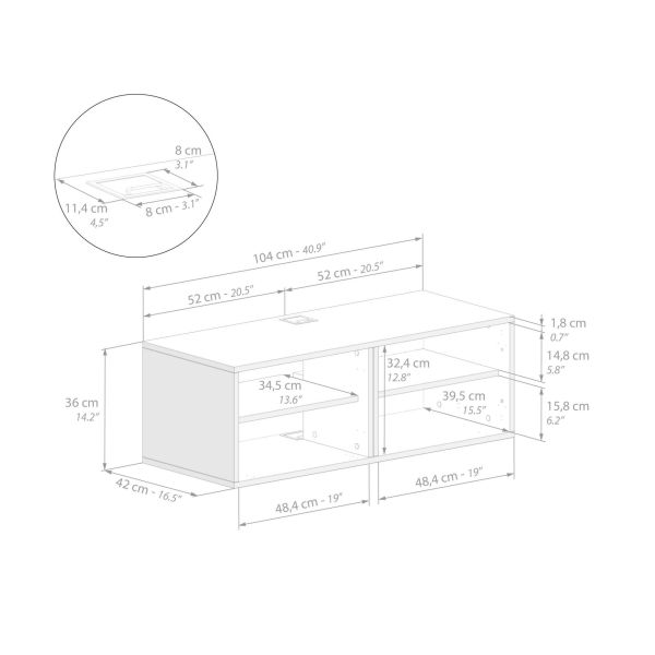 X Wall TV Unit without Door, Rustic Oak technical image 1