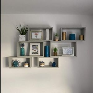 Set of 3 Rectangular Cube Shelves, Giuditta, Concrete Effect, Grey