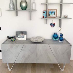 Emma 4-door Sideboard with white legs, Concrete Effect, Grey