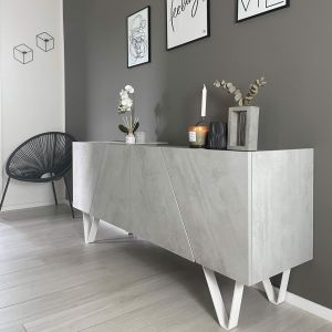 Emma 4-door Sideboard with white legs, Concrete Effect, Grey