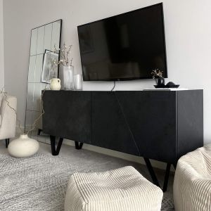 Emma 4-door Sideboard with black legs, Concrete Effect, Black