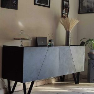 Emma 4-door Sideboard with black legs, Concrete Effect, Black