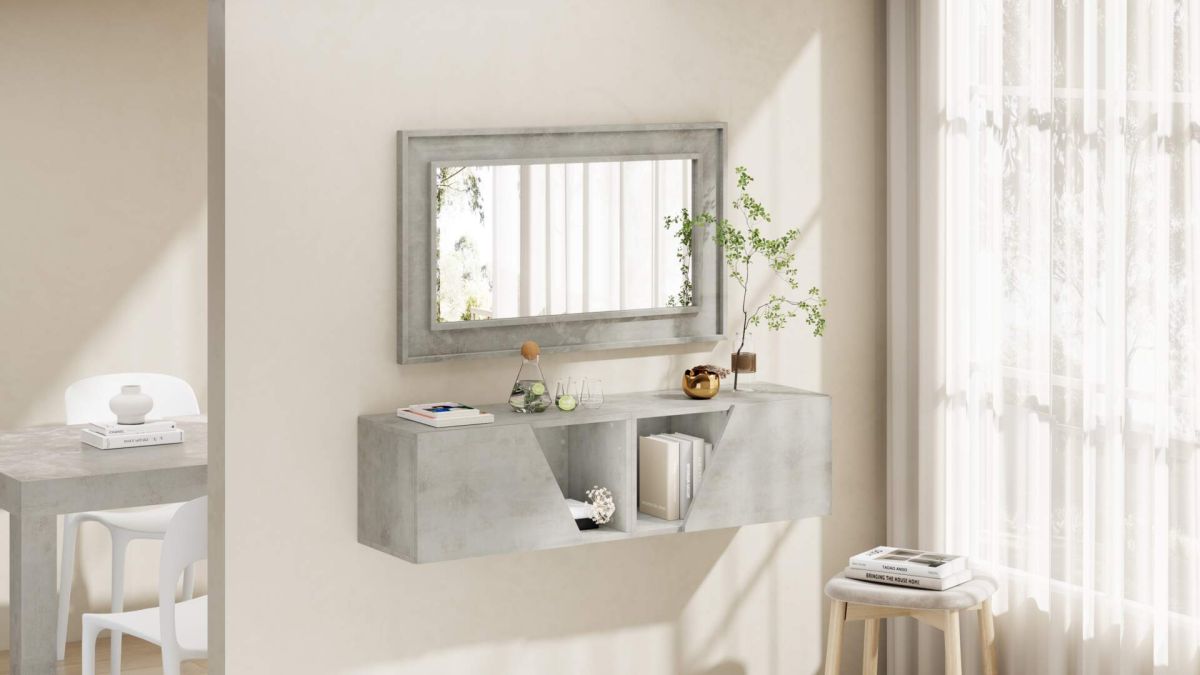 Set of 2 Emma Wall Units 27.55 in, with Flap Door, Concrete Effect, Grey set image 2