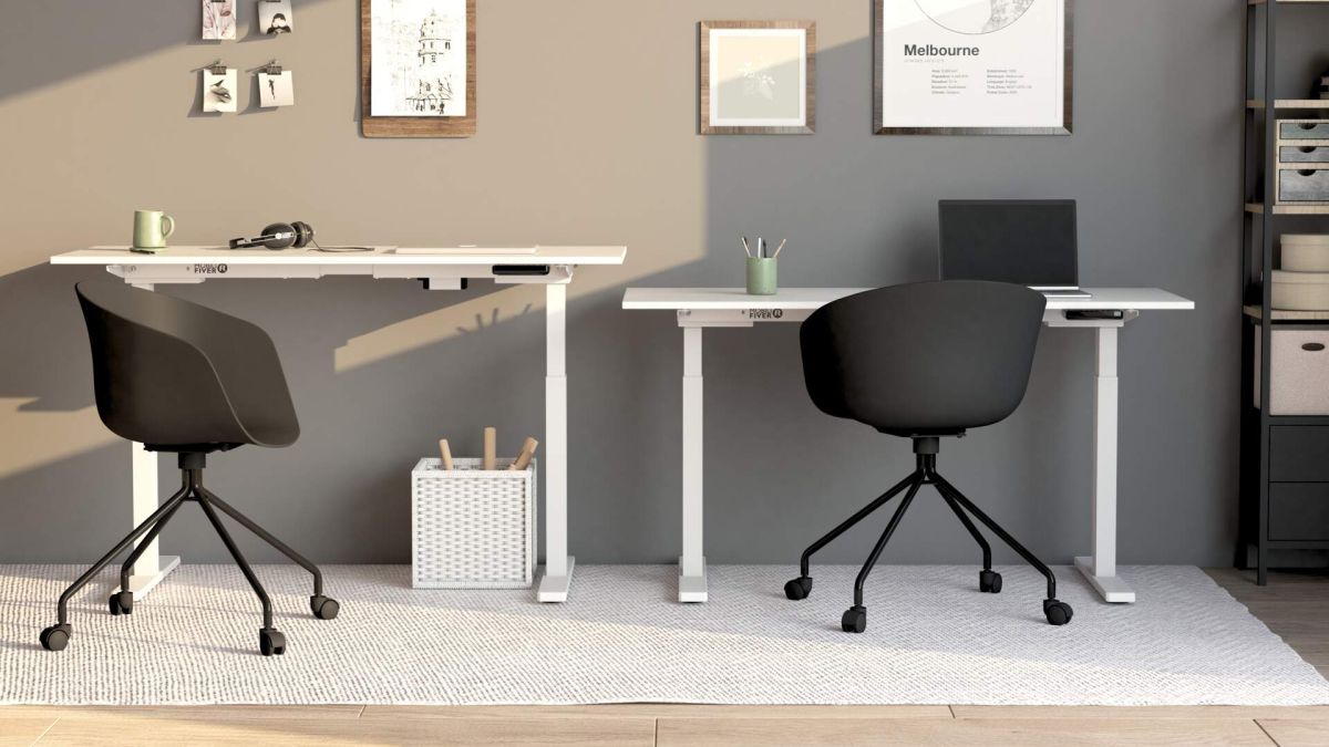 Clara Electric Standing Desk 55.1 x 31.4 in Concrete Effect, White with White Legs set image 2