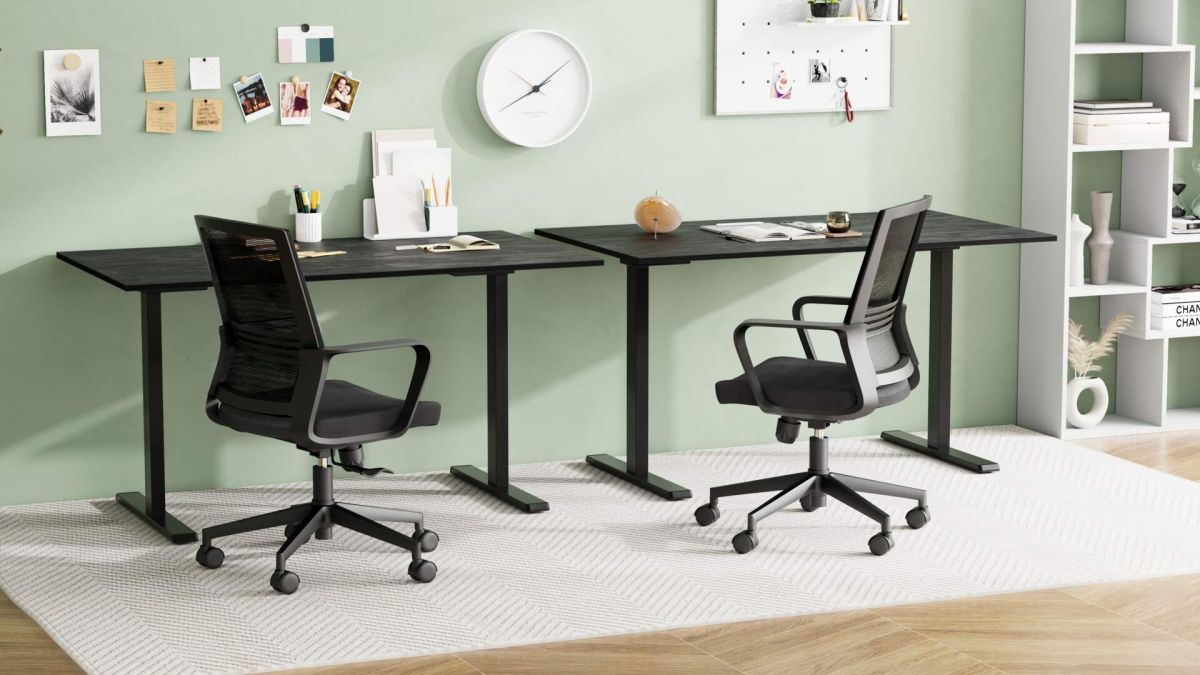 Clara Fixed Height Desk 62.99 x 23.62 in Concrete Effect, Black with Black Legs set image 1