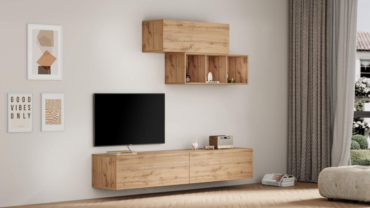 Easy Wall Unit 40.94 in, with Lift Up Door, Rustic Oak set image 1