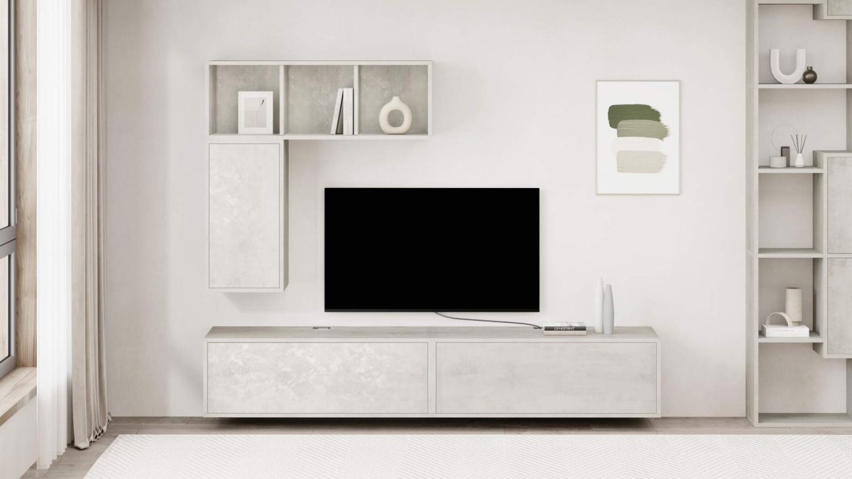 Iacopo Wall TV Unit with Drawer, Concrete Effect, Grey set image 1