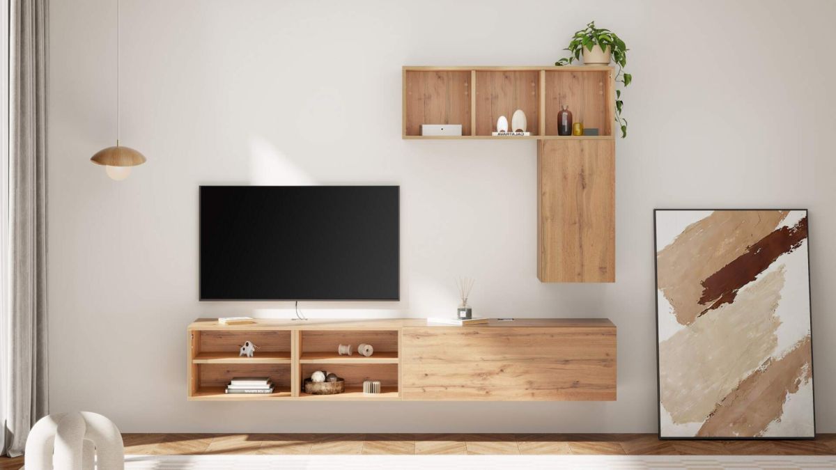 X Wall TV Unit without Door, Rustic Oak set image 1