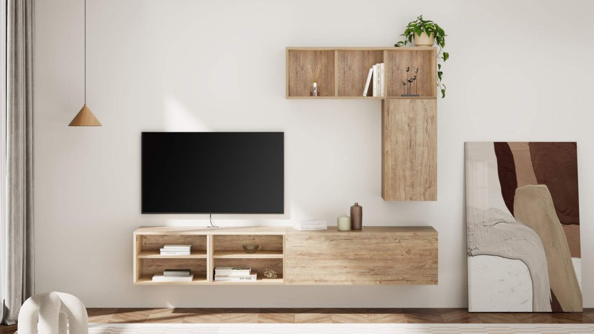 X Wall TV Unit without Door, Oak set image 1