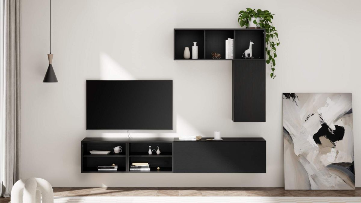 X Wall TV Unit without Door, Ashwood Black set image 1