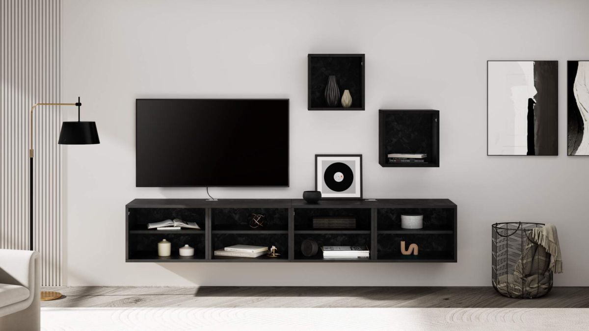 X Wall Unit 14.17 in Without Door, Concrete Effect, Black set image 2