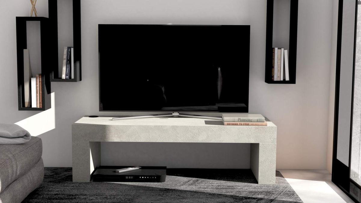 Evolution TV Stand 47.2x15.7 in, with Wireless Charger, Concrete Effect, Grey set image 1