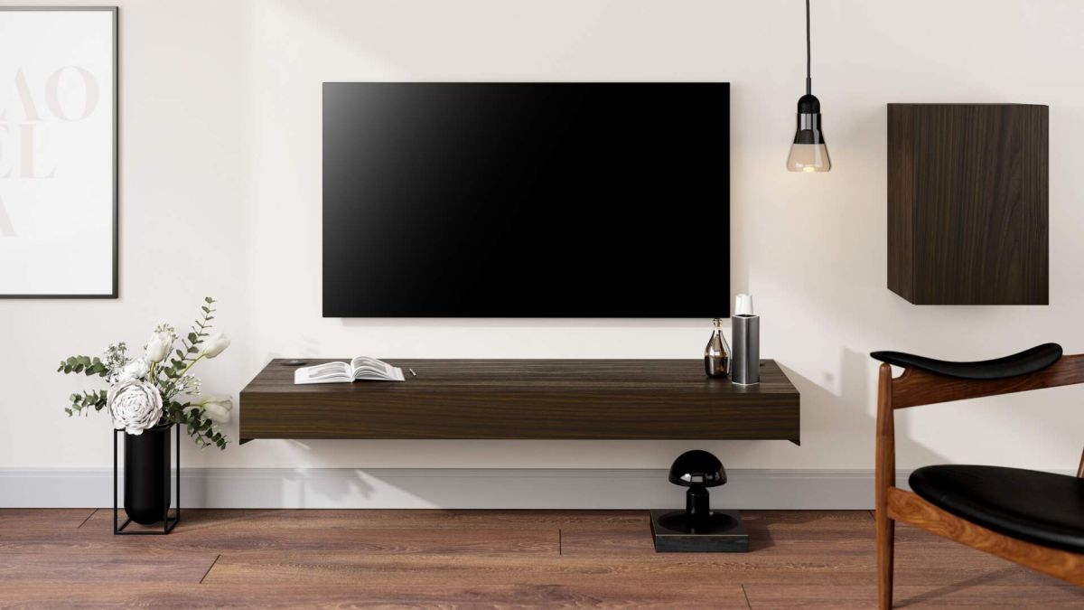 Floating tv stand Evolution with Wireless Charger 47.2 x 15.7 in, Dark Walnut set image 1