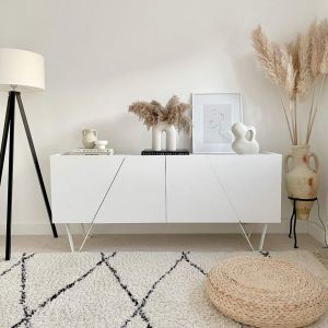 Emma 4-door Sideboard with white legs, Concrete Effect, White