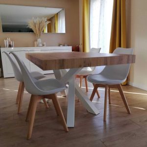 Emma 55.11(86,6)x35,4 in Extendable Table, Rustic Oak with White Crossed Legs