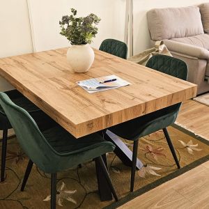 Emma 55.11(86,6)x35,4 in Extendable Table, Rustic Oak with Black Crossed Legs