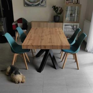 Emma 63(94,5)x35,4 in Extendable Table, Rustic Oak with Black Crossed Legs