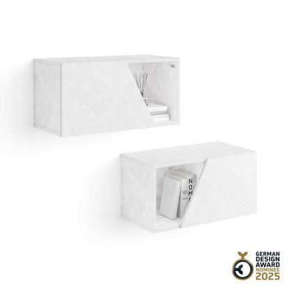 Set of 2 Emma Wall Units 27.55 in, with Flap Door, Concrete Effect, White main image