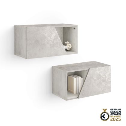 Set of 2 Emma Wall Units 27.55 in, with Flap Door, Concrete Effect, Grey main image