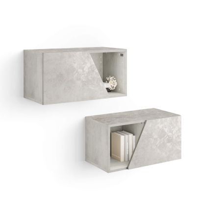 Set of 2 Emma Wall Units 27.55 in, with Flap Door, Concrete Effect, Grey