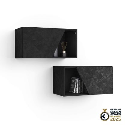 Set of 2 Emma Wall Units 27.55 in, with Lift Up Door, Concrete Effect, Black main image