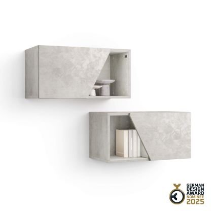 Set of 2 Emma Wall Units 27.55 in, with Lift Up Door, Concrete Effect, Grey main image