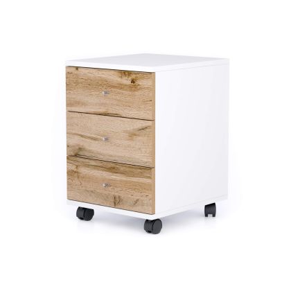 Clara Drawer unit on castors, Matt White with Rustic Oak drawers