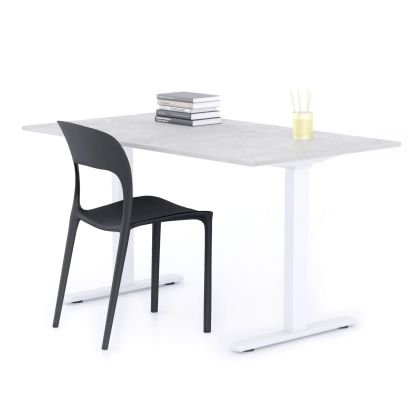 Clara Fixed Height Desk 55.11 x 31.49 in Concrete Effect, Grey with White Legs main image