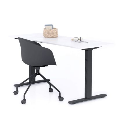 Clara Fixed Height Desk 62.99 x 23.62 in Concrete Effect, White with Black Legs main image