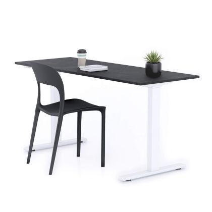 Clara Fixed Height Desk 62.99 x 23.62 in Concrete Effect, Black with White Legs main image