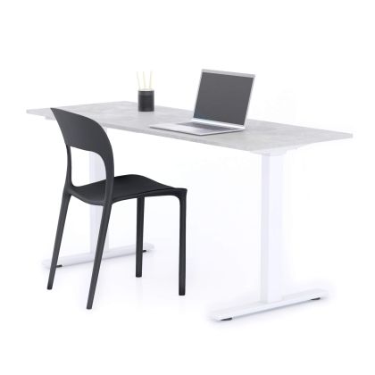 Clara Fixed Height Desk 62.99 x 23.62 in Concrete Effect, Grey with White Legs main image