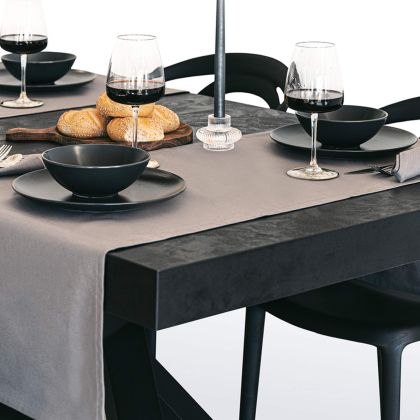 Gioele Cotton table runner 17.71 x 70.86 in, Dark grey