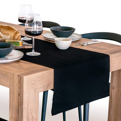 Gioele Cotton table runner 17.71 x 78.74 in, Black