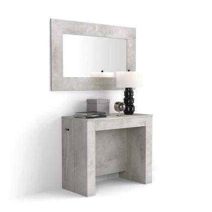 Easy, Extendable Console Table with extension leaves holder, 17,7(120,1)x35,4 in, Concrete Effect, Grey