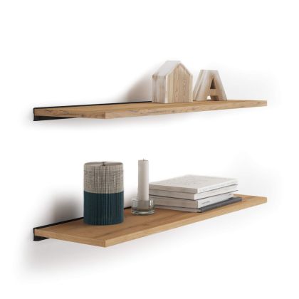 Set of 2 Evolution Shelves 31.49x5.90 in, Rustic Oak, with black aluminum support