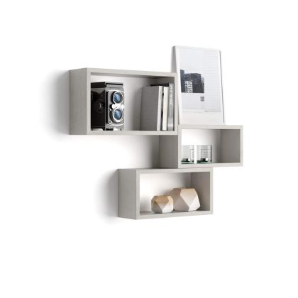 Set of 3 Rectangular Cube Shelves, Giuditta, Concrete Effect, Grey