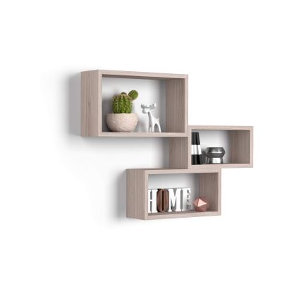 Set of 3 Rectangular Cube Shelves, Giuditta, Pearled Elm