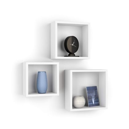 Set of 3 Square Cube Shelves, Giuditta, Matt White