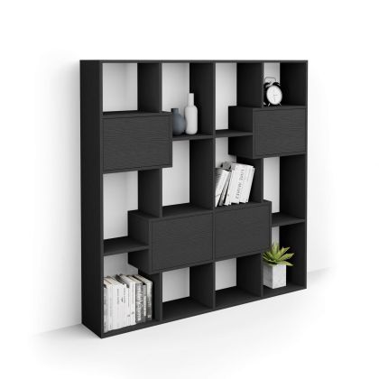 Iacopo S Bookcase with panel doors (63.3 x 62.3 in), Ashwood Black