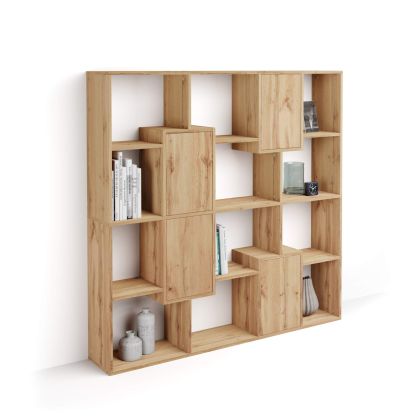 Iacopo S Bookcase with panel doors (63.3 x 62.3 in), Rustic Oak