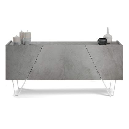 Emma 4-door Sideboard with white legs, Concrete Effect, Grey